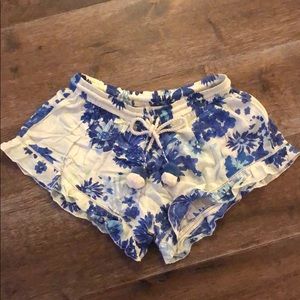 Very light weight floral blue and white shorts